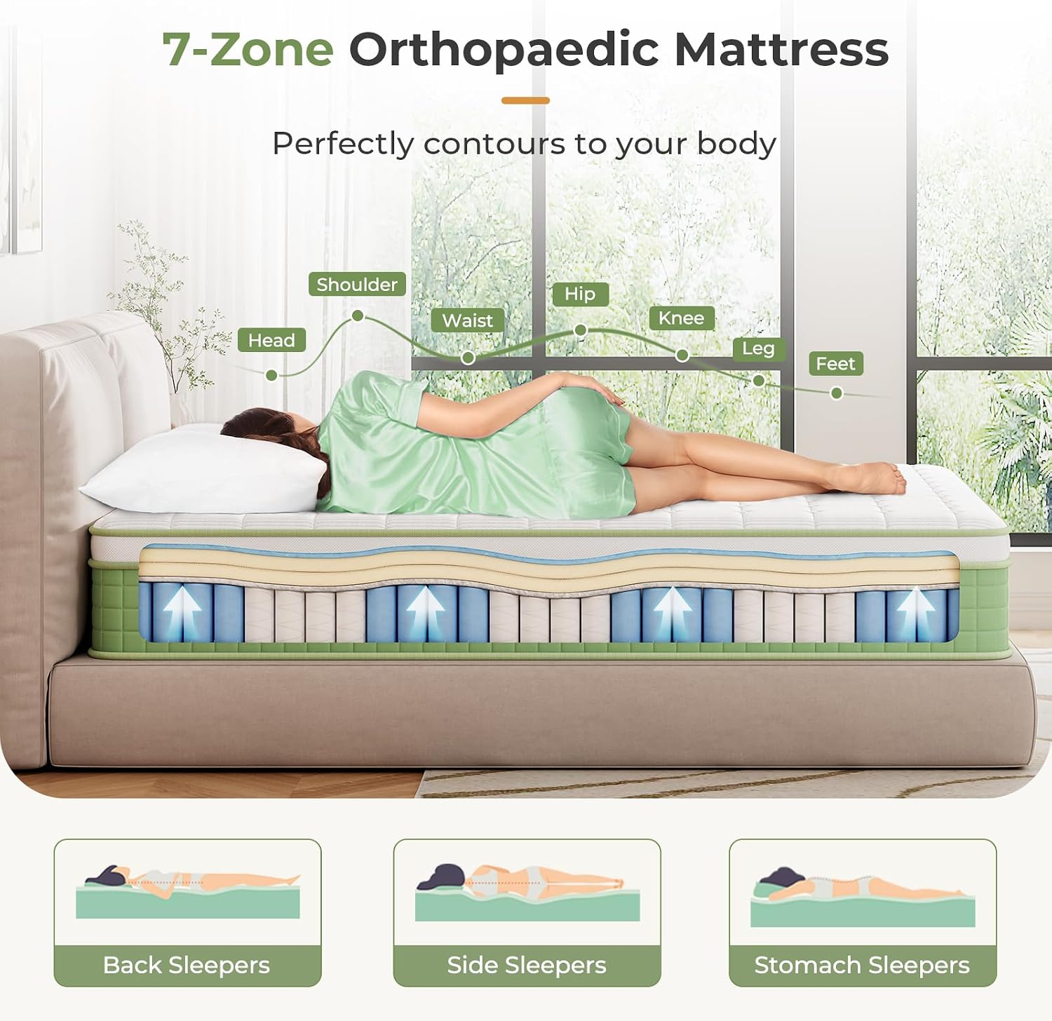 Thumbnail 4 de Vesgantti 3FT Single Mattress – 10 Inch Hybrid with Memory Foam & Pocket Springs