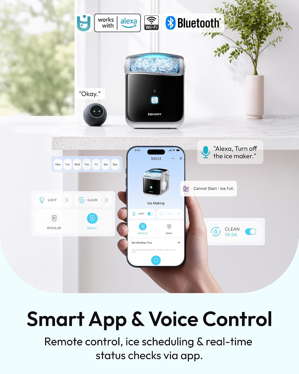 Detalle 2 de EUHOMY IM034-B Countertop Ice Maker with App/Alexa Control and Two Bullet-Ice Sizes