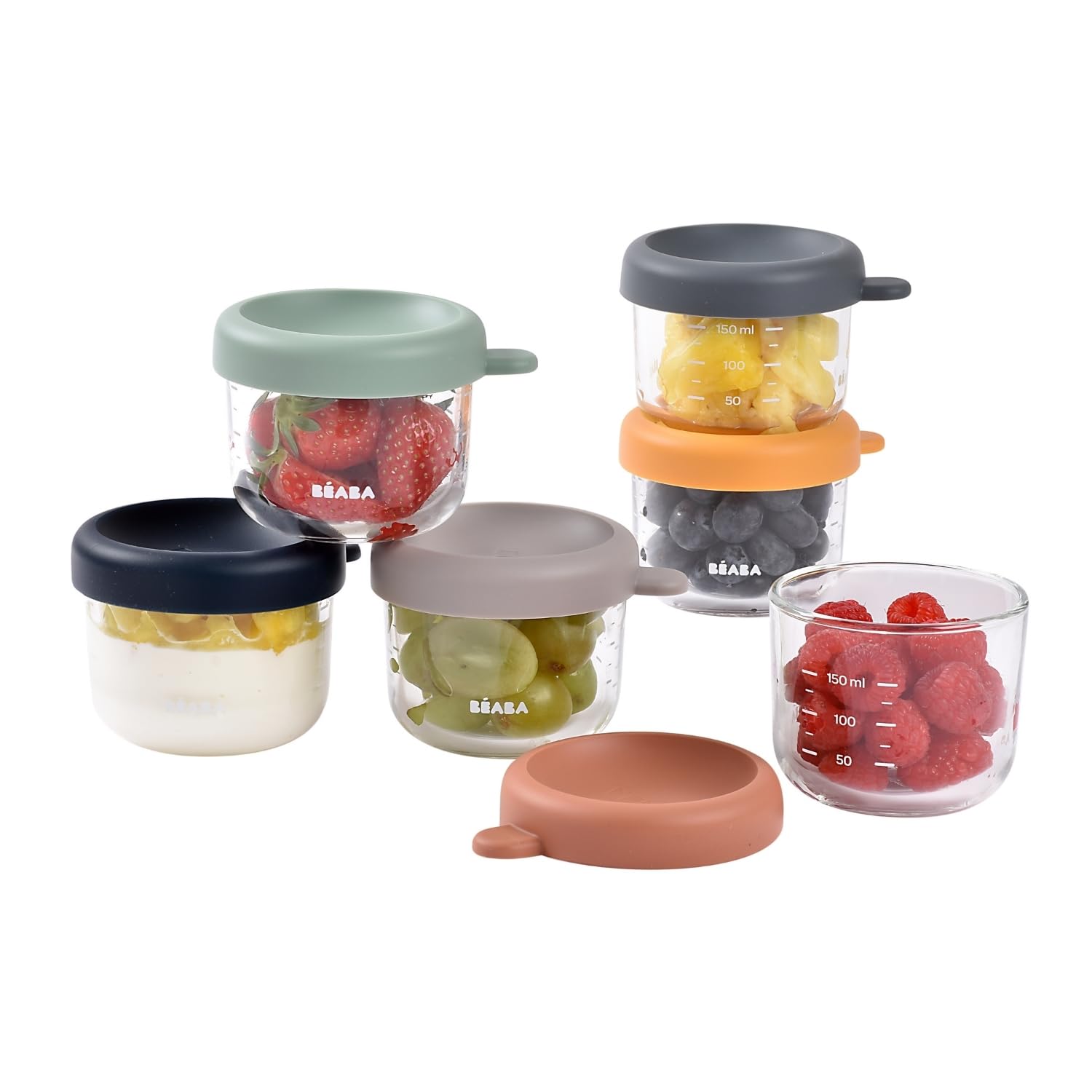 BÉABA Set mit 6 Glas-Portionsbehältern, 150 ml, Sunrise