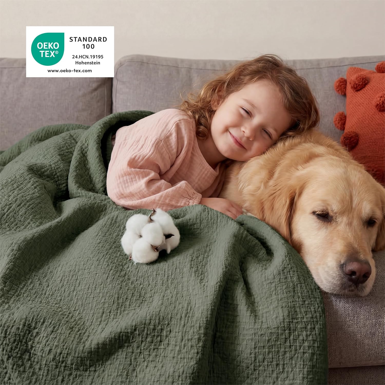 Thumbnail 4 de BEDSURE Tagesdecke aus 100% Baumwolle mit Rautenmuster – Hundedecke & Sofadecke, olivgrün, 150x200 cm