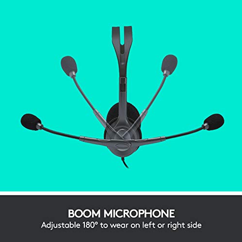 Detalle de Logitech H111 Kopfhörer mit Mikrofon – Stereo-Headset mit verstellbarem Mikrofon und Dualanschluss (Schwarz)