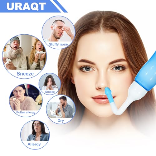 Thumbnail 4 de URAQT Lavado Nasal Adulto: Irrigador de 240 ml con 2 boquillas, Neti Pot con sal y termómetro pegatina