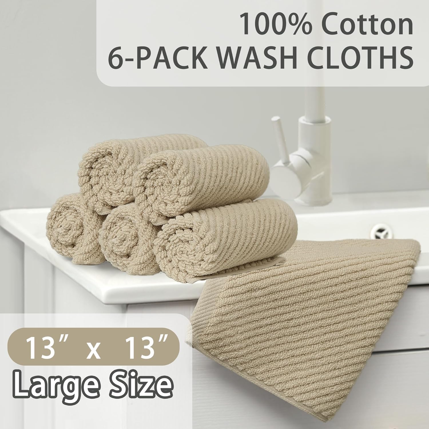 Thumbnail 2 de VOOVA & MOVAS Beige Face Cloths 6pc, 13"x13"