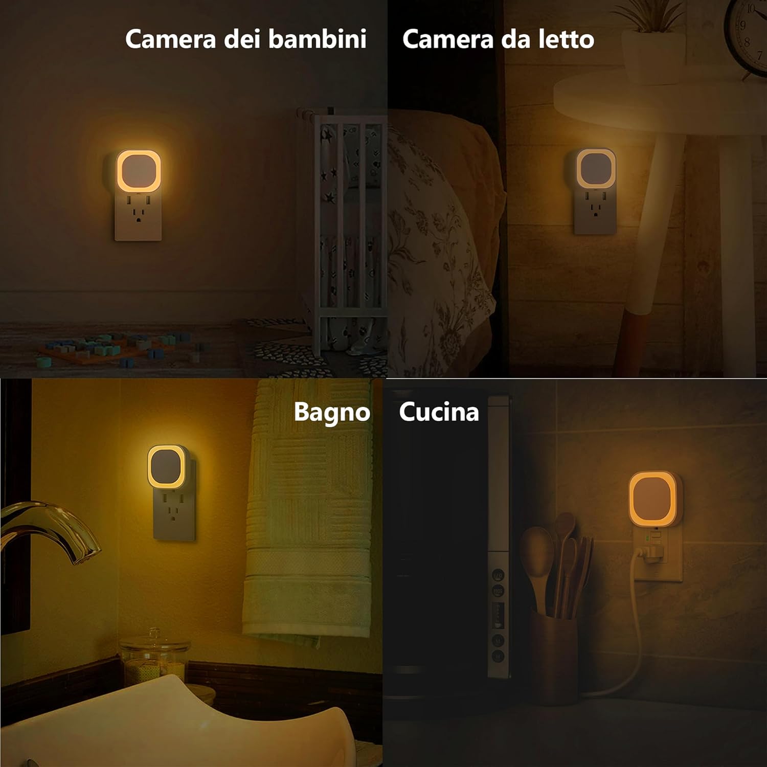 Thumbnail 2 de YUNLEX Presa di luce notturna con sensore crepuscolare e 3 livelli di luminosità (giallo dorato)