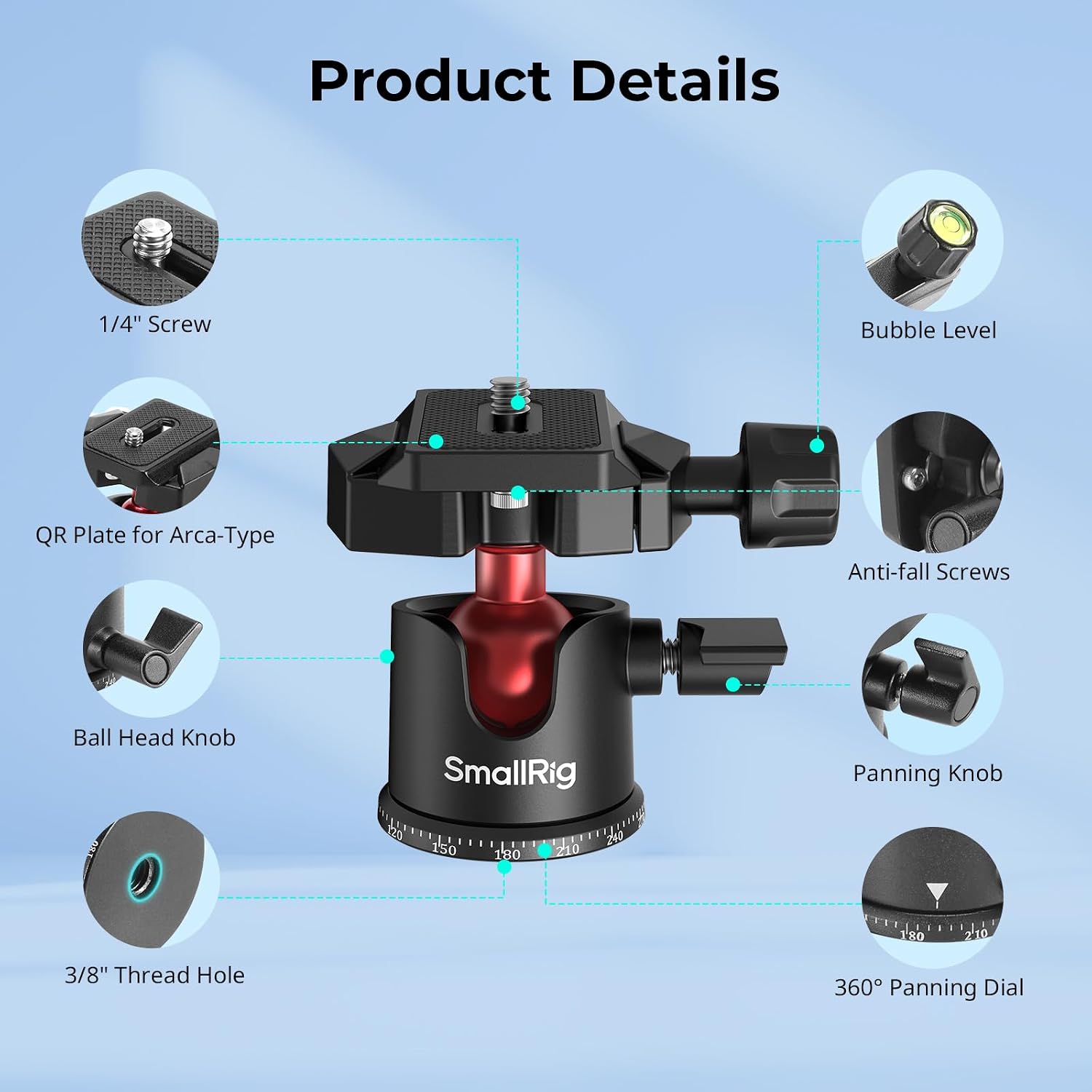 Thumbnail 1 de SmallRig BUT2664 mini tabletop tripod with 360° ball head and 1/4 screw mount adapter