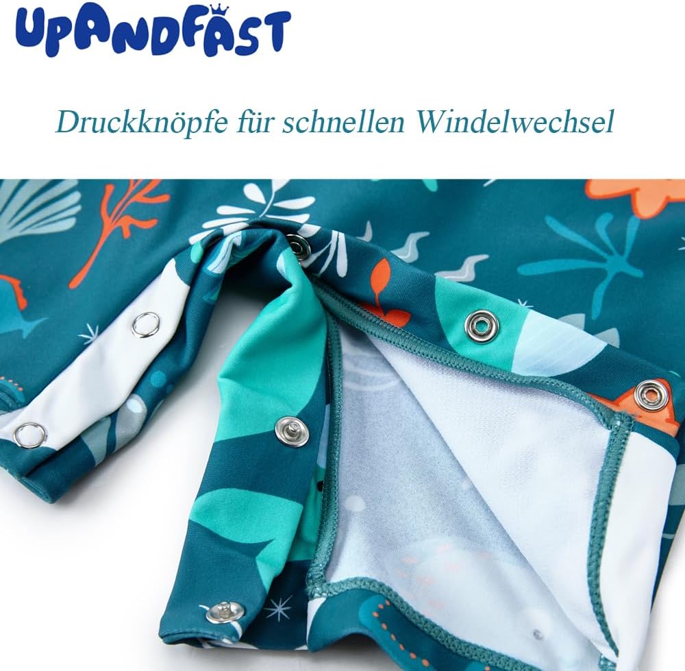 Detalle de UPANDFAST Baby-Badeanzug mit Druckknöpfen, UPF50+ – Langarm, UV-Schutz für Jungen und Mädchen