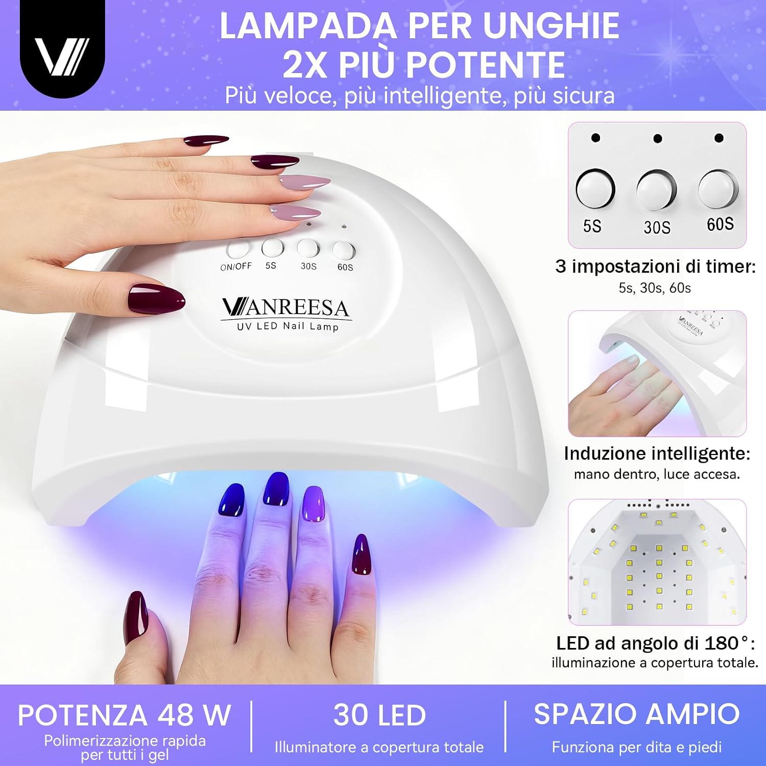 Detalle de VANREESA Kit semipermanente unghie da 35 colori con lampada UV/LED 48W
