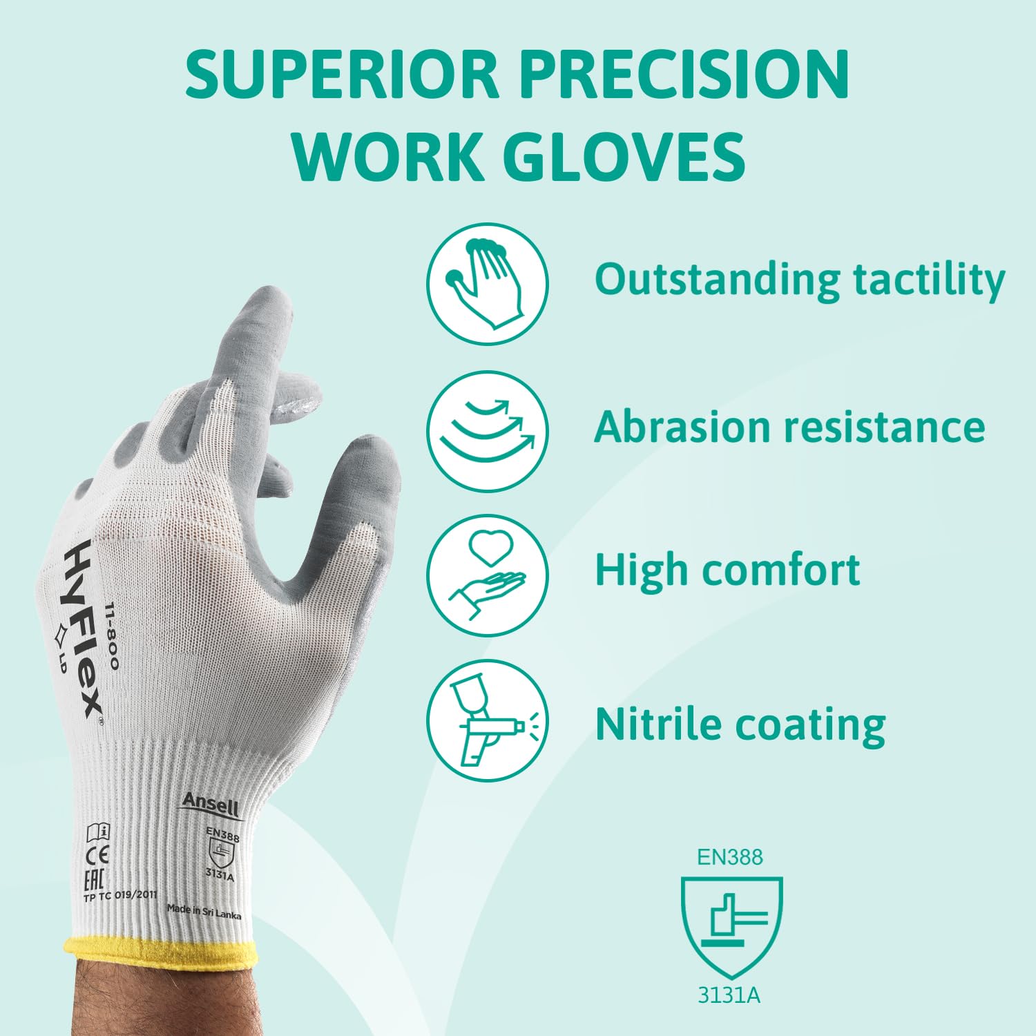 Detalle 2 de Ansell HyFlex 11-800 nitrile work gloves, 12 pairs