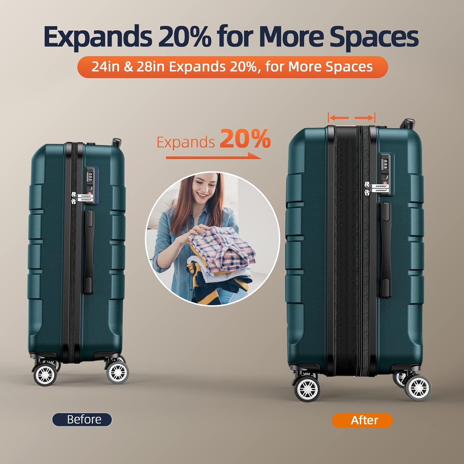 Thumbnail 4 de SHOWKOO 3PC Expandable PC Luggage Set, ArmyGreen