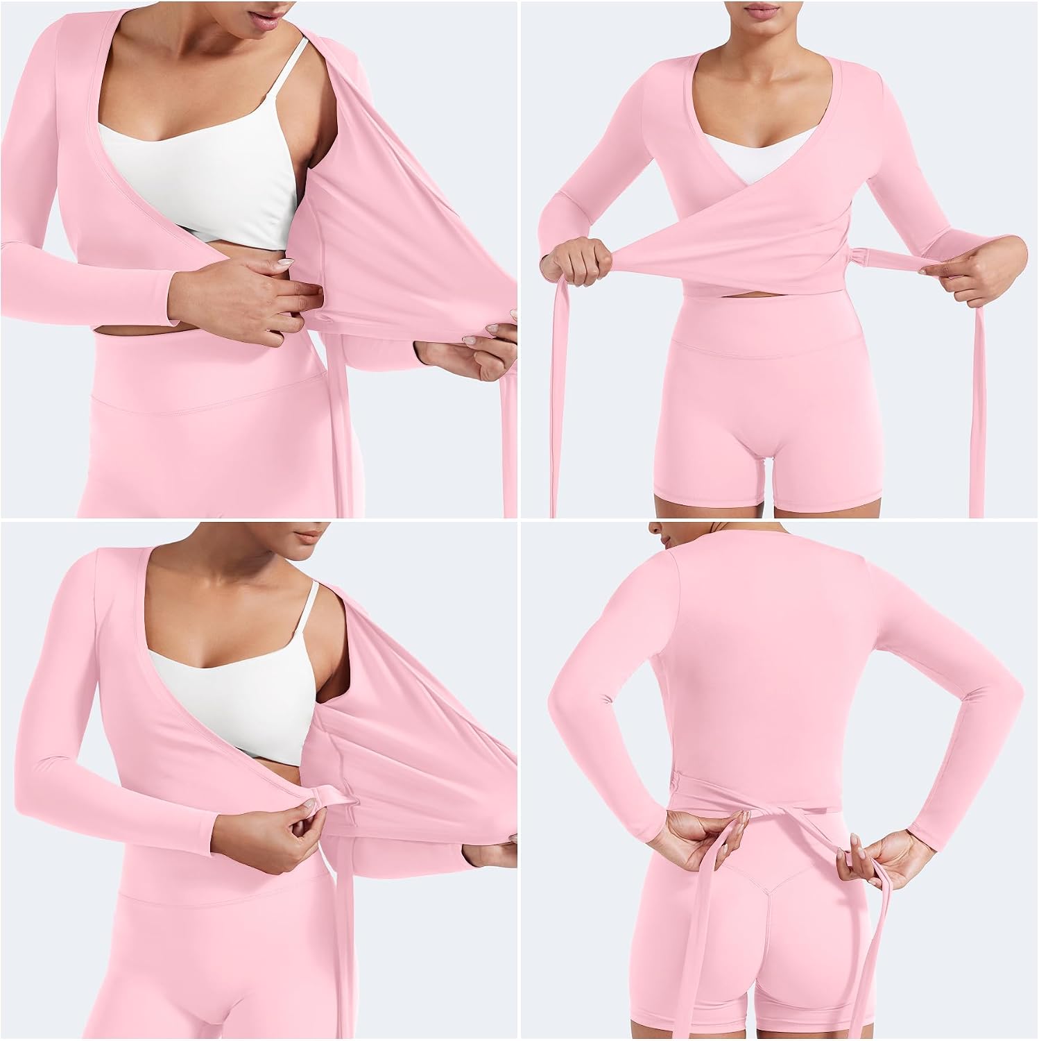 Detalle de YEOREO Ease Women's Pilates Wrap Top, Long Sleeve V-Neck Crop