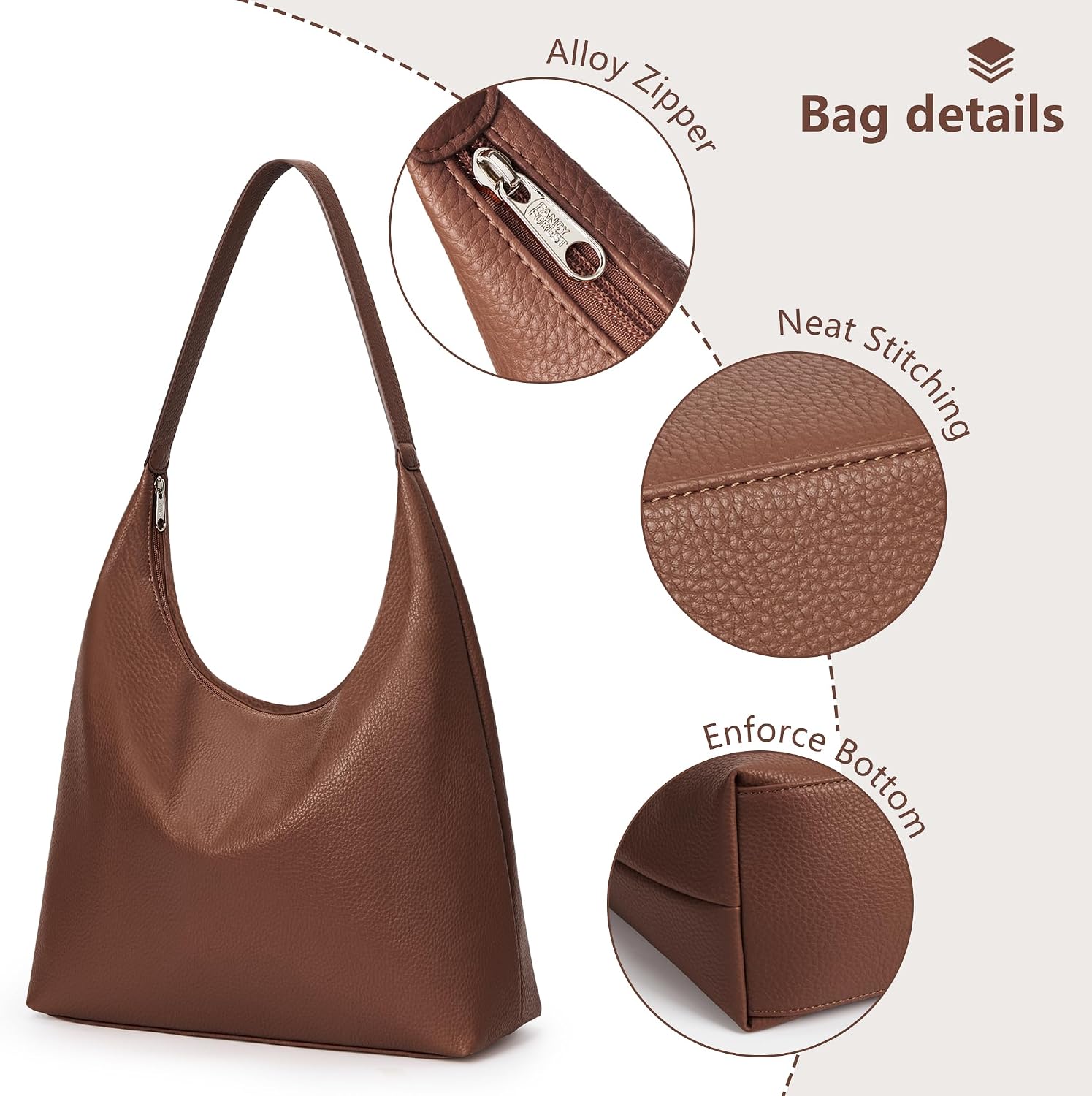 Thumbnail 6 de KALIDI vintage vegan leather tote bag for women – large zipped hobo work & travel shoulder bag