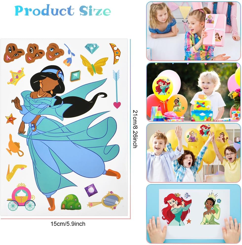 Detalle de OSDUE 32 Pcs Make a Face Sticker Sheets – Princess DIY Stickers for Kids Crafts