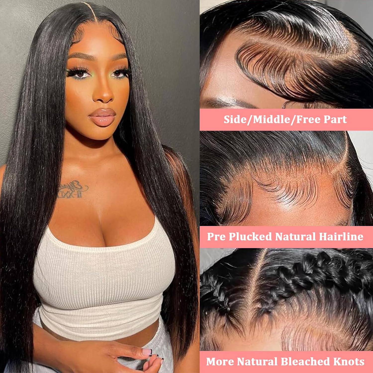 Detalle de Draylith 30 Inch 13x6 HD Lace Front Human Hair Wig, 200 Density, Glueless & Pre-Plucked