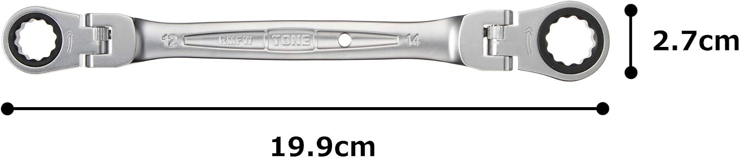 Detalle 1 de トネ TONE HPRMFW-1214 両首振ラチェットめがねレンチ 12×14mm・180°角度調整