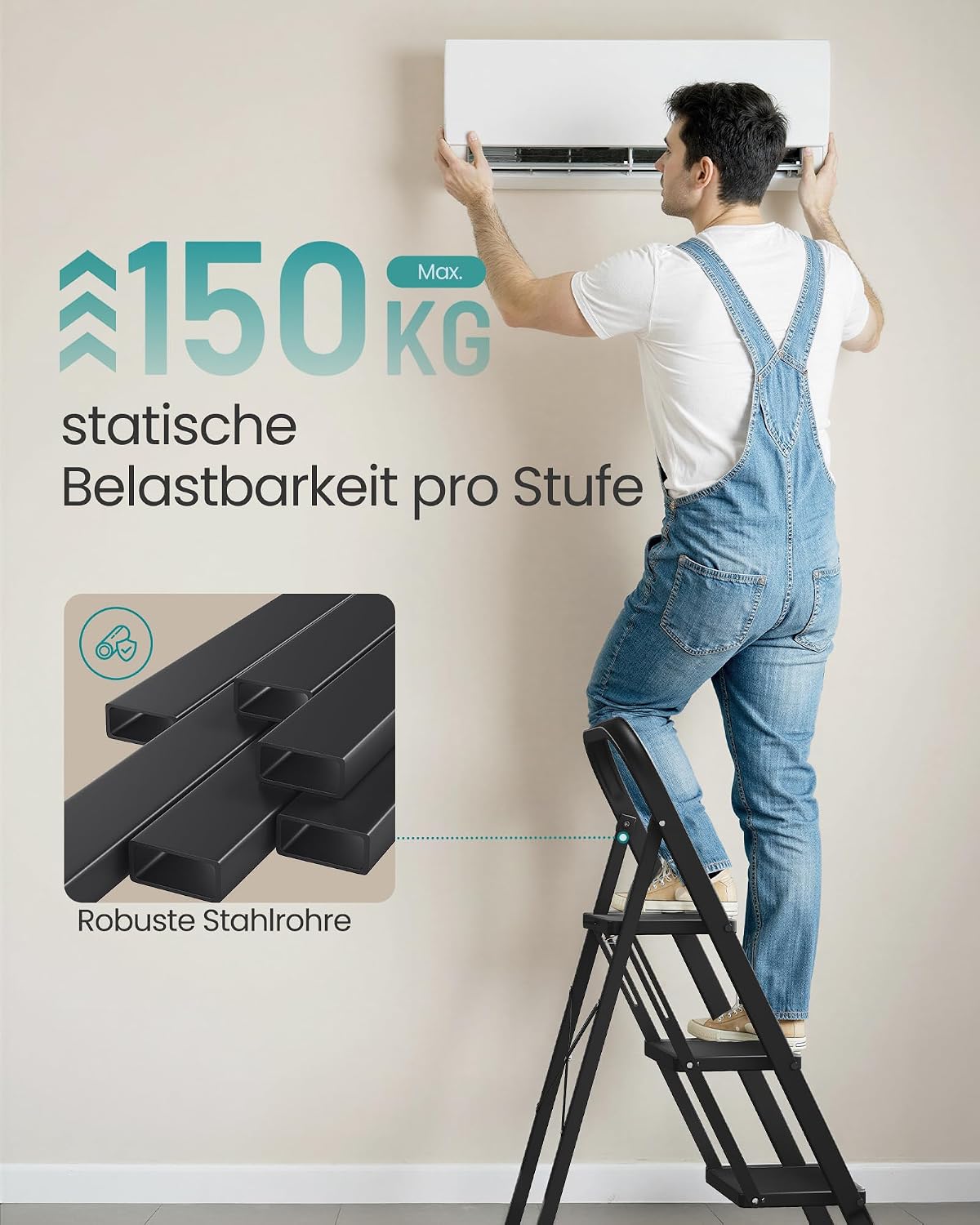 Thumbnail 2 de SONGMICS Trittleiter 3 Stufen GSL003BZ01, Klapptritt in Schwarz