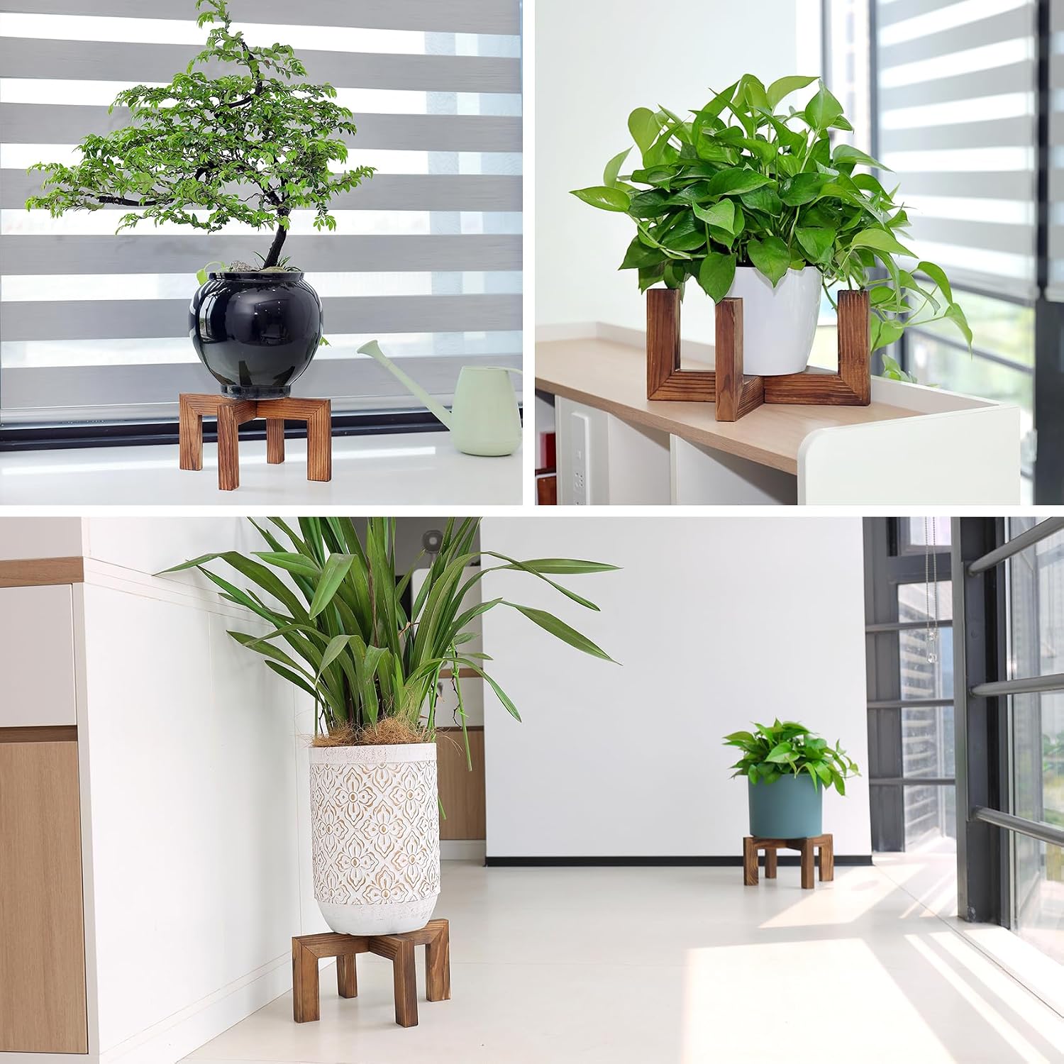 Detalle 1 de Vigordream Wooden Plant Stand for 5–15-Inch Pots, Walnut-Coloured Pine