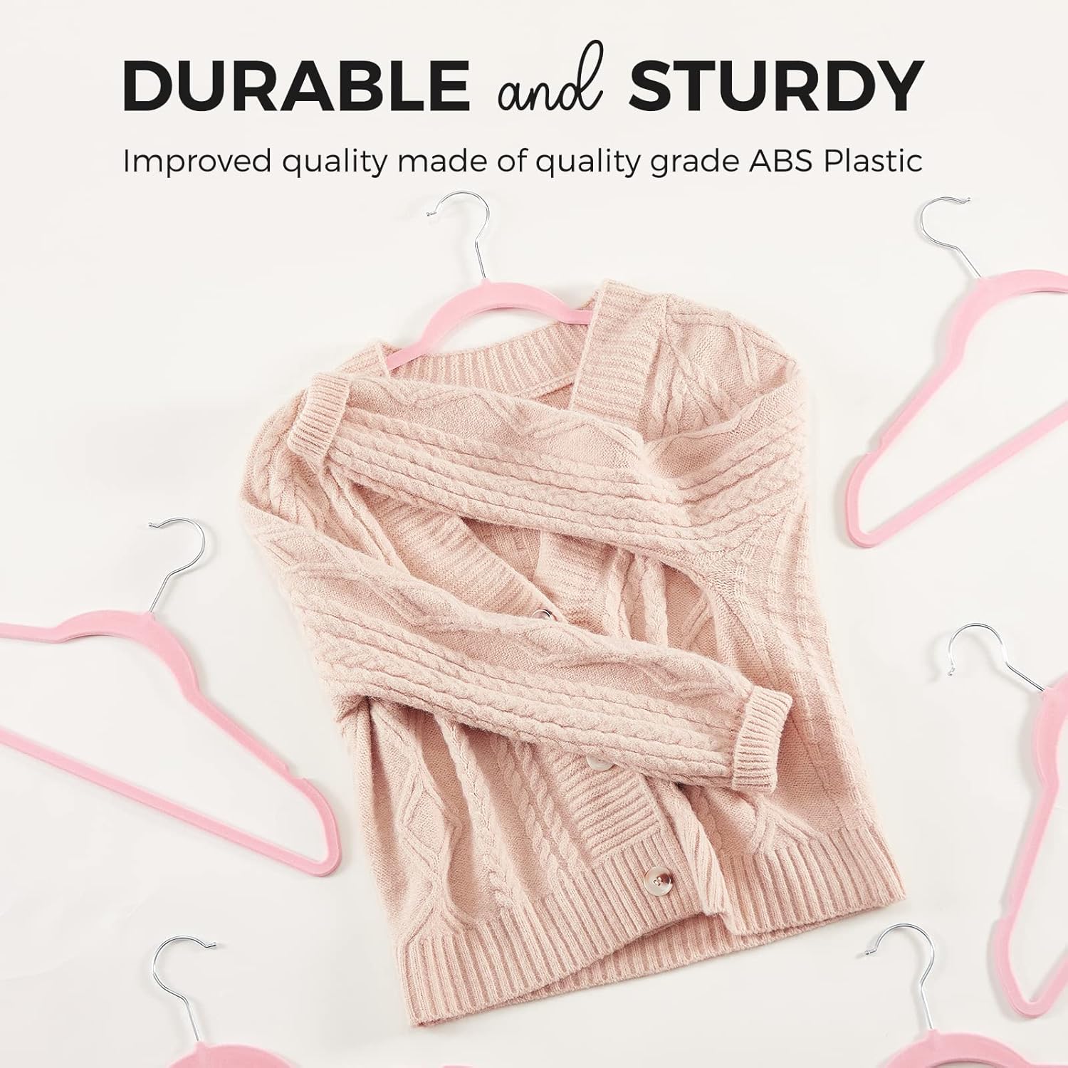 Thumbnail 2 de HOUSE DAY Premium Velvet Hangers 50 Pack Pink — Non-Slip, Ultra-Thin, Heavy-Duty Velvet Hangers