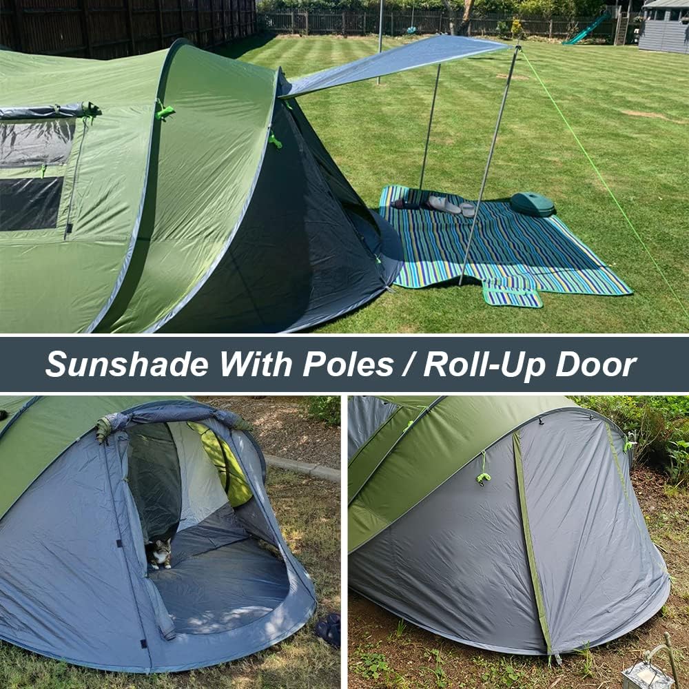 Detalle 2 de Zelt 4-6 Personen Wasserdicht – Pop Up Familienzelt mit Vorraum, 380 × 160 × 130 cm