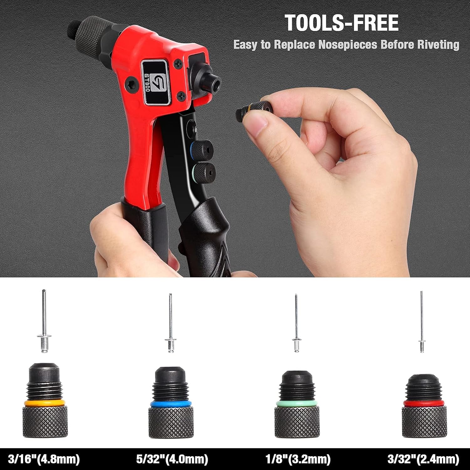 Detalle de GIANTISAN Pop Rivet Tool Kit Rivet Gun with 200 Aluminum Rivets and 4 Drill Bits