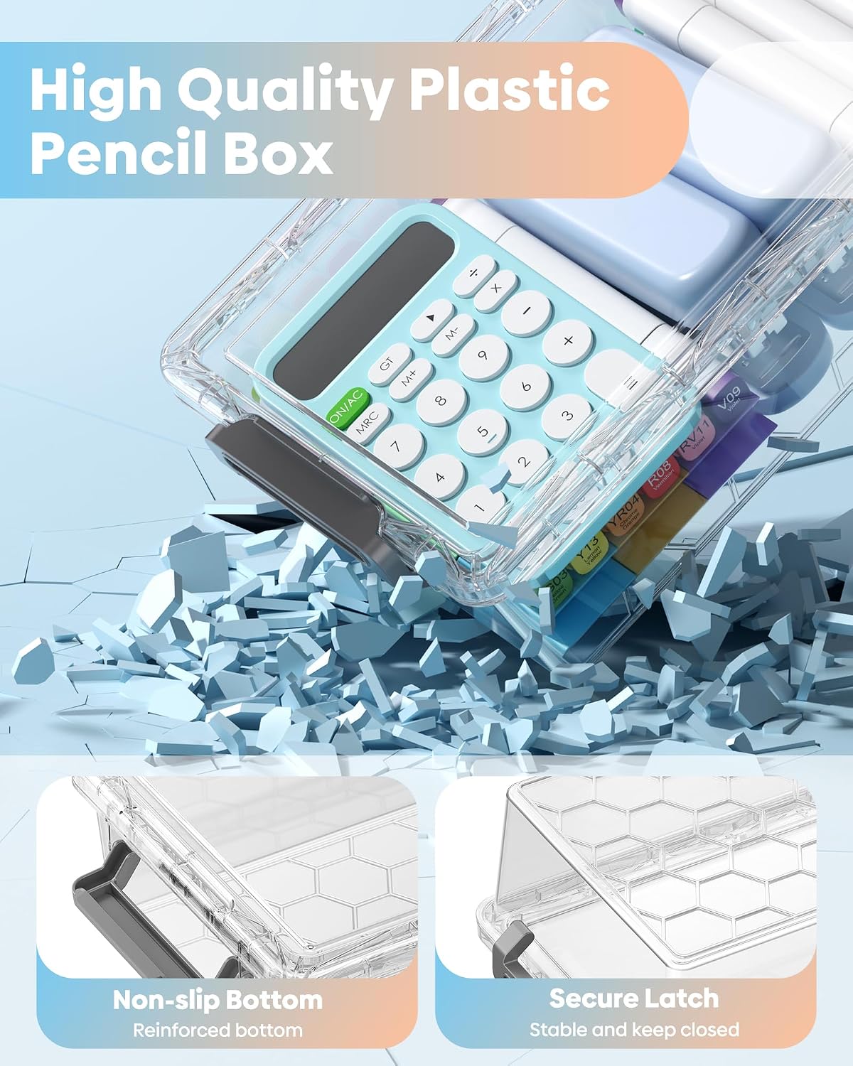Detalle de BiuLeon U4 Pencil Box Set, 8-Pack Stackable Clear Plastic Organizers