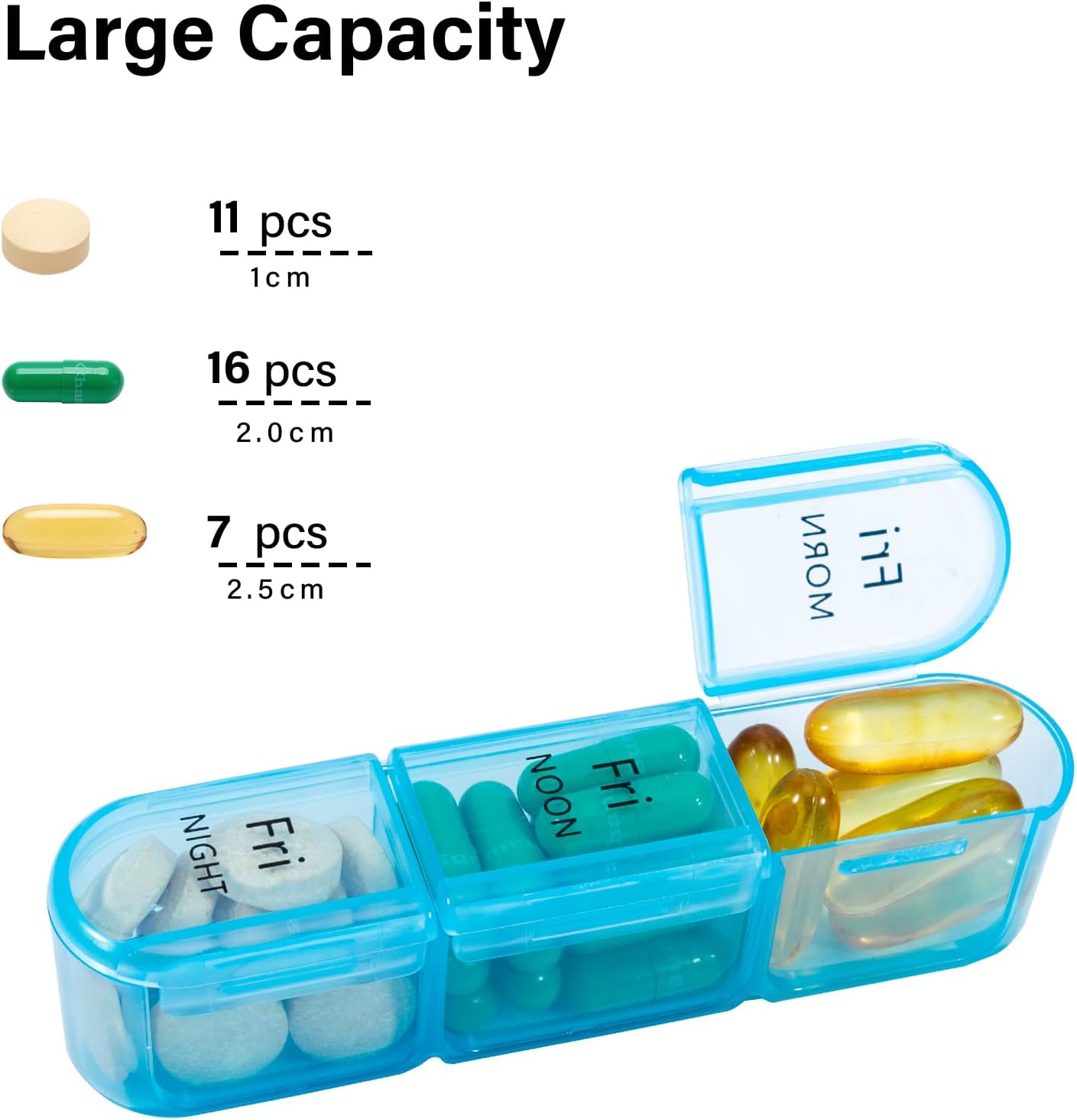 Detalle 2 de Daviky Pill Box Organiser 21 compartments, 7-day weekly pill organiser 💊