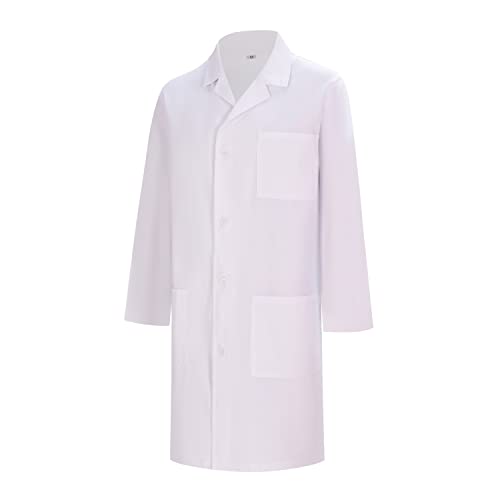 Detalle de MISEMIYA Camice da Laboratorio Unisex Bianco a Maniche Lunghe, 3 Tasche e Chiusura con Bottoni, 65% Poliestere + 35% Cotone, CZ-8167, M