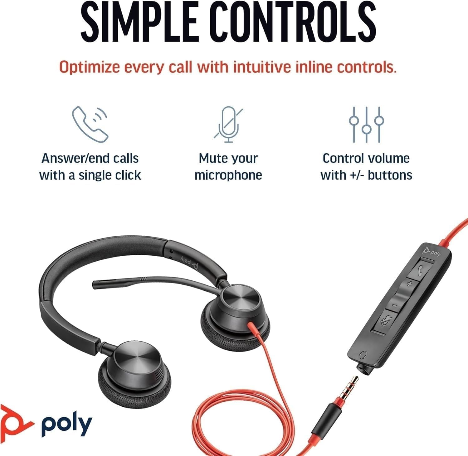 Thumbnail 4 de Schnurgebundenes Poly Blackwire 3320 Headset (Poly) – flexibler Mikrofonarm, Hi‑Fi‑Stereo, USB‑C/USB‑A & Teams/Zoom