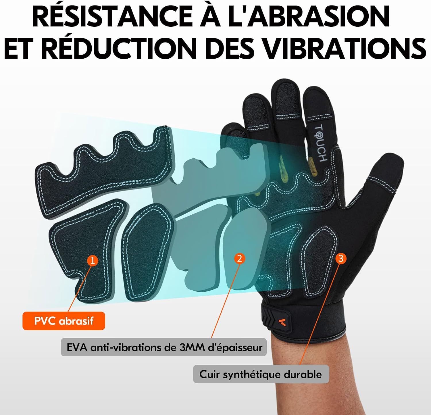 Detalle 1 de Vgo... Lot de 3 paires de gants de travail anti-vibrations SL8849,9 (L) noir et doré