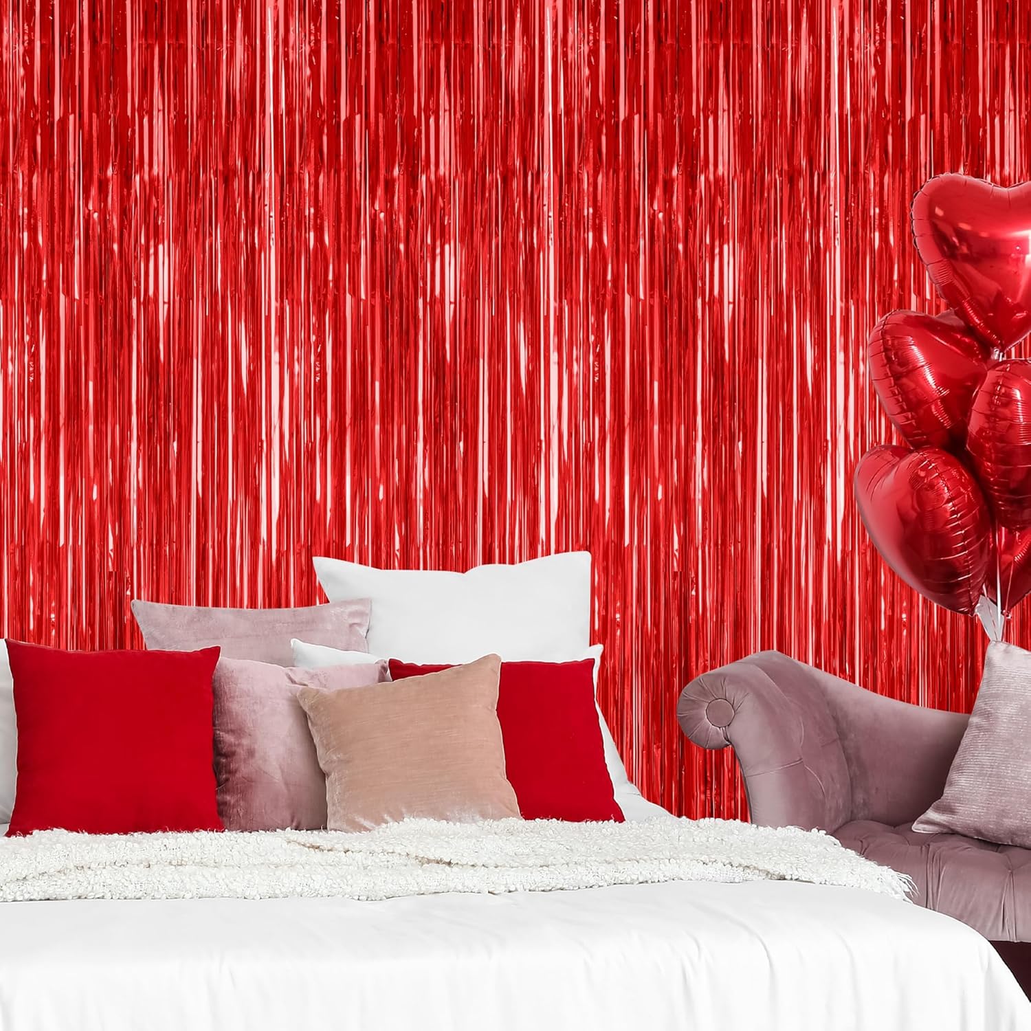 Thumbnail 6 de 2 Pack Red Tinsel Backdrop (3.28 ft x 7.05 ft) – Fringe Curtains for Valentine’s Day, Weddings, and More