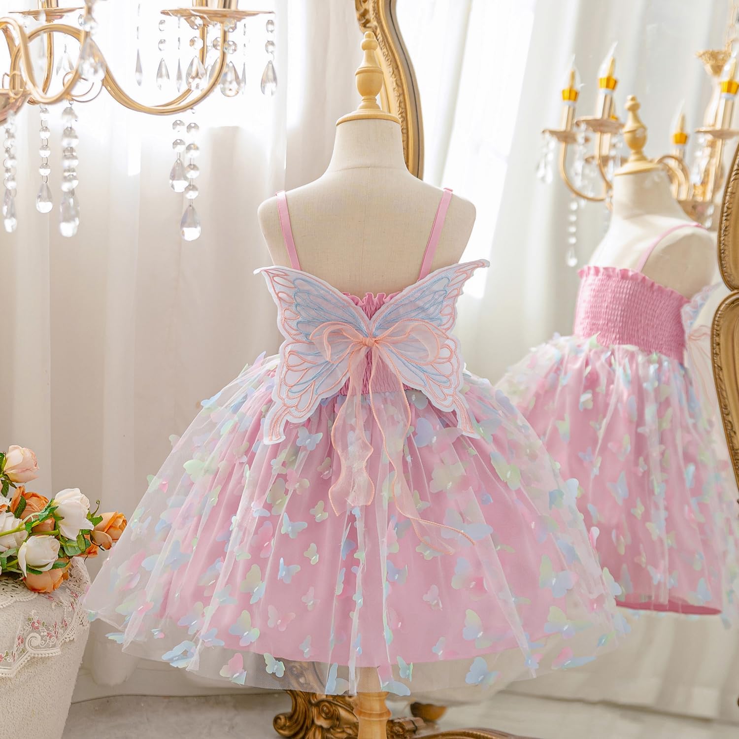 Thumbnail 2 de NNJXD Baby Girl Rainbow Tulle Dress: Fairy Butterfly Party Attire for Toddlers