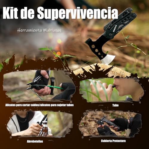Thumbnail 5 de GIRIAITUS multiherramienta 16 en 1 para acampar con hacha de supervivencia y funda de nailon