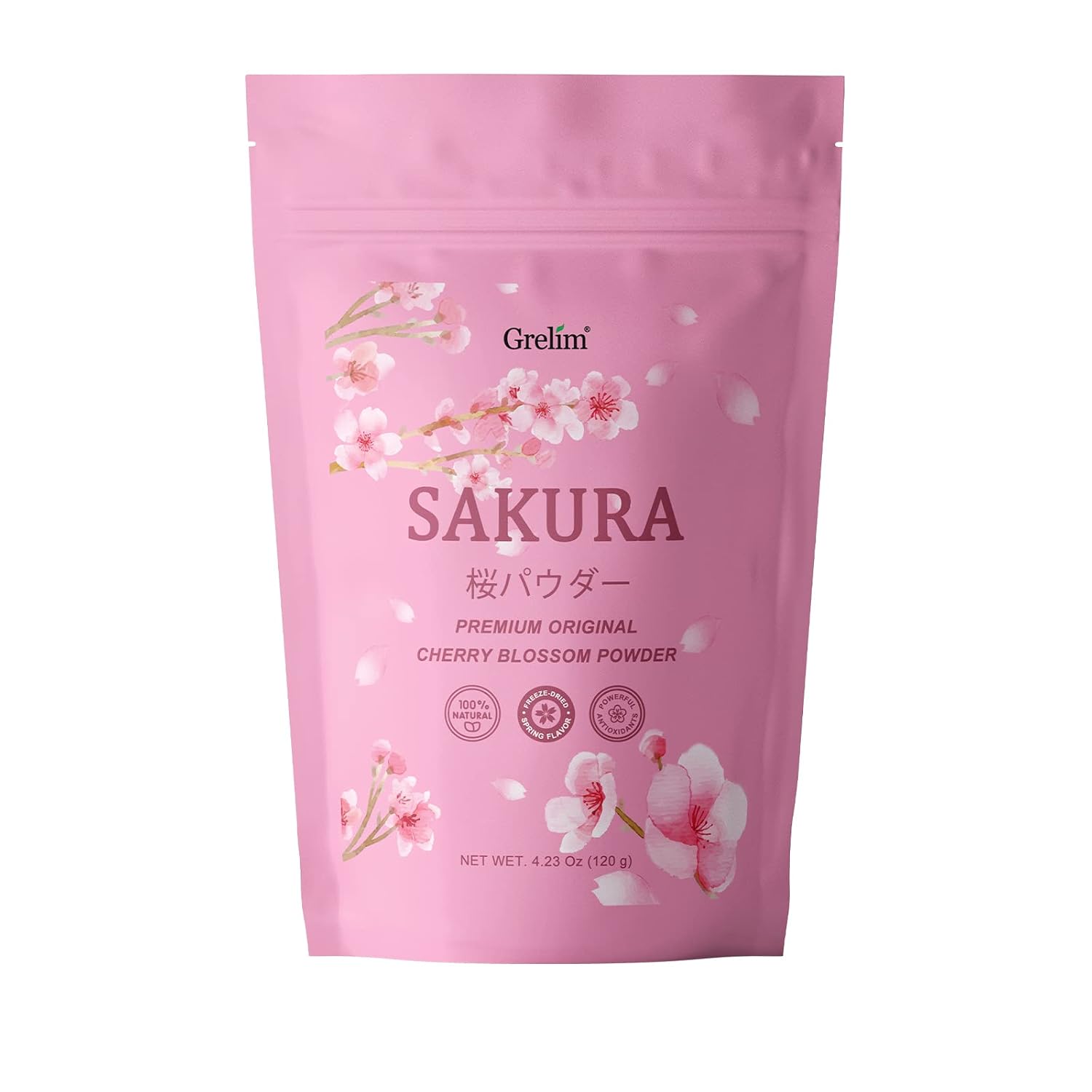 Detalle de GRELIM Sakura Powder, 100% Freeze-Dried Cherry Blossom for Drinks and Baking