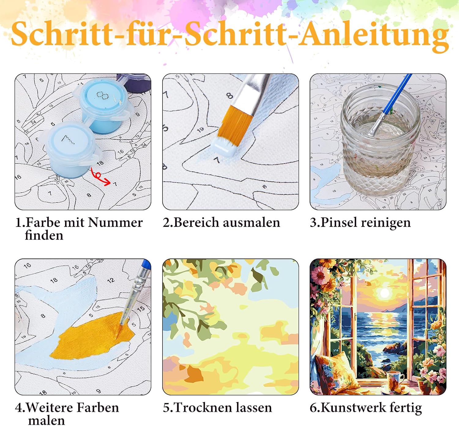 Detalle de OkarinaArt Malen nach Zahlen Erwachsene Fensterlandschaft (40 x 50 cm) – Acrylfarben-Set mit Pinseln