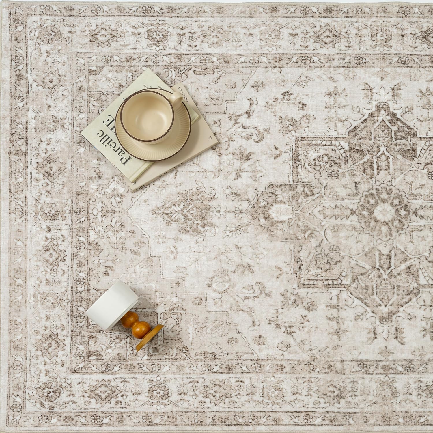 Thumbnail 6 de PureCozy Vintage Teppich Beige 200x300cm – rutschfest, waschbar, Living Room