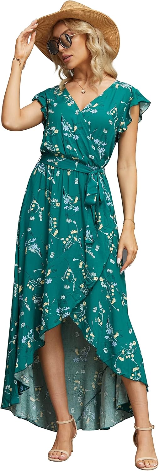 Thumbnail 6 de GRECERELLE Womens Summer Maxi Dress: Boho Floral Wrap Dress with V-Neck