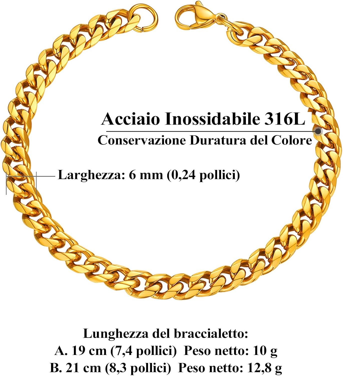 Detalle de PROSTEEL Bracciale da Uomo a Catena Cubana Robusta: stile robusto e discreto