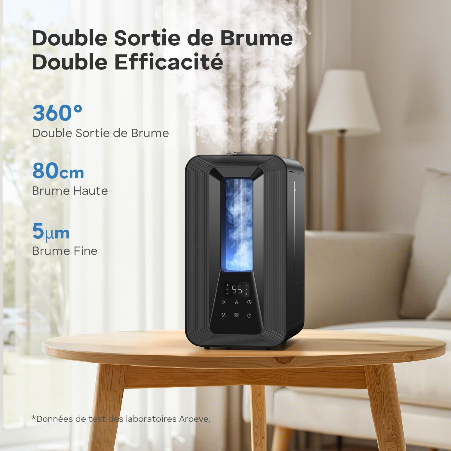 Thumbnail 1 de AROEV E Humidificateur d’air chambre Top-Fill 5L ultrasonique à brume froide, hygrost at intelligent et diffusion d’arômes