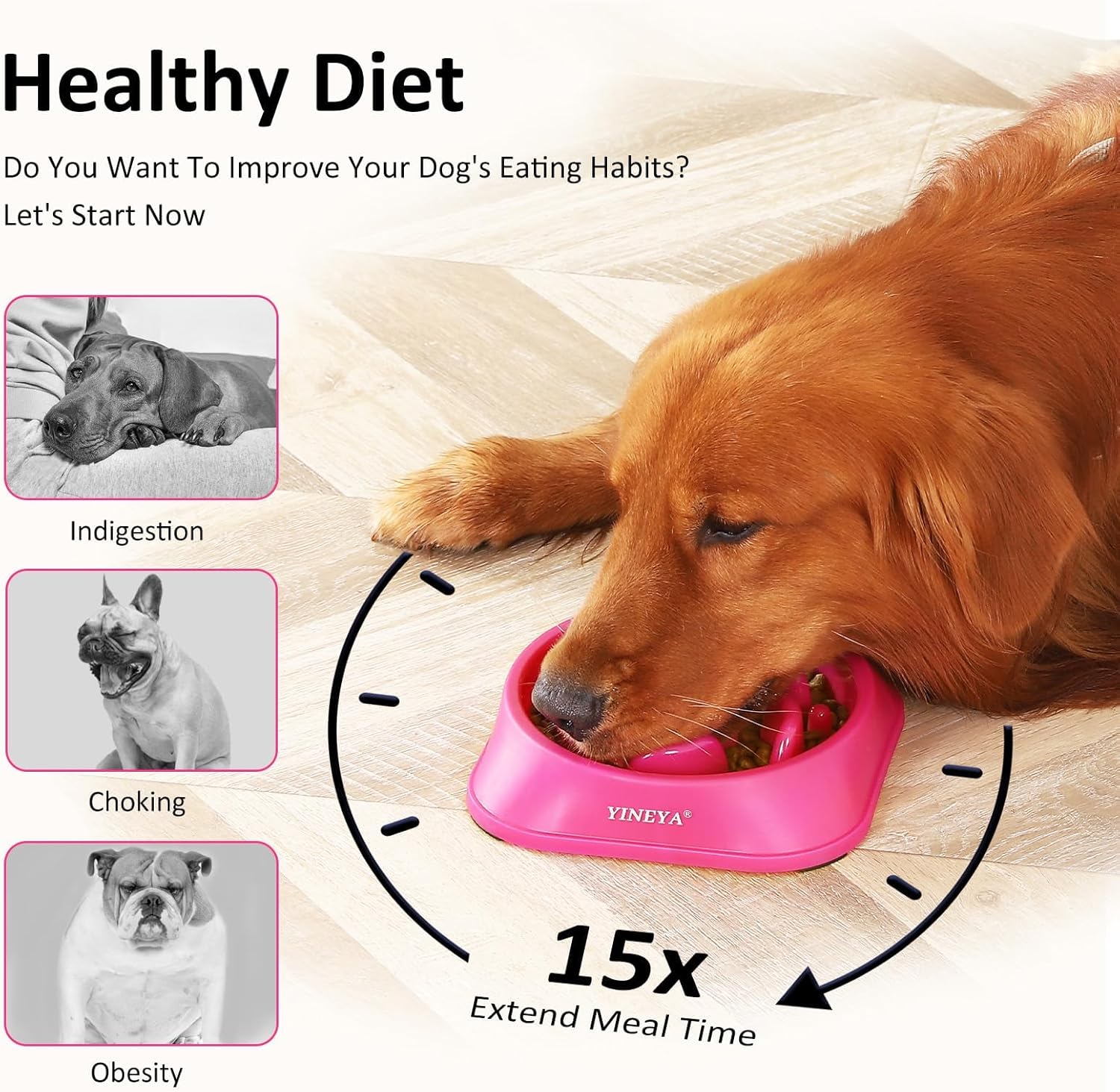 Thumbnail 2 de YINEYA Slow Feeder Dog Bowl – Rose Red, Anti-Gulping Maze Design for Small to Medium Dogs