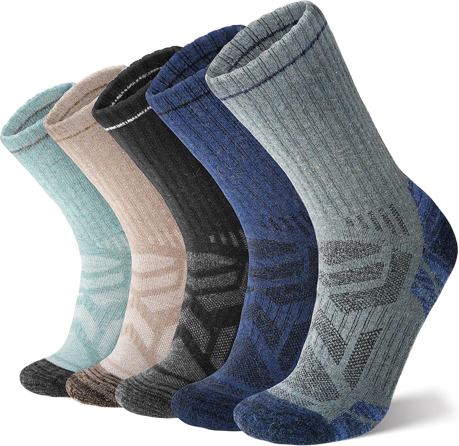 Detalle de ANTSANG Merino Wool Hiking Socks, Crew, 5 Pairs with Targeted Cushioning