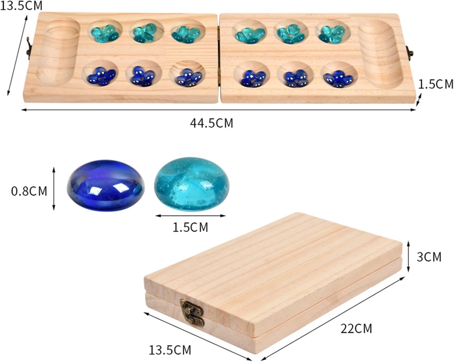 Detalle de ZUNIPLEX Kalaha: Tavola in legno pieghevole con pietre per Mancala – Gioco di strategia per bambini