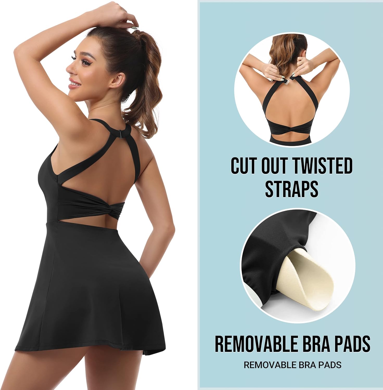 Thumbnail 3 de JAFINSY Women's Workout Tennis Dress With Built-In Shorts and Bra: All-in-One Activewear