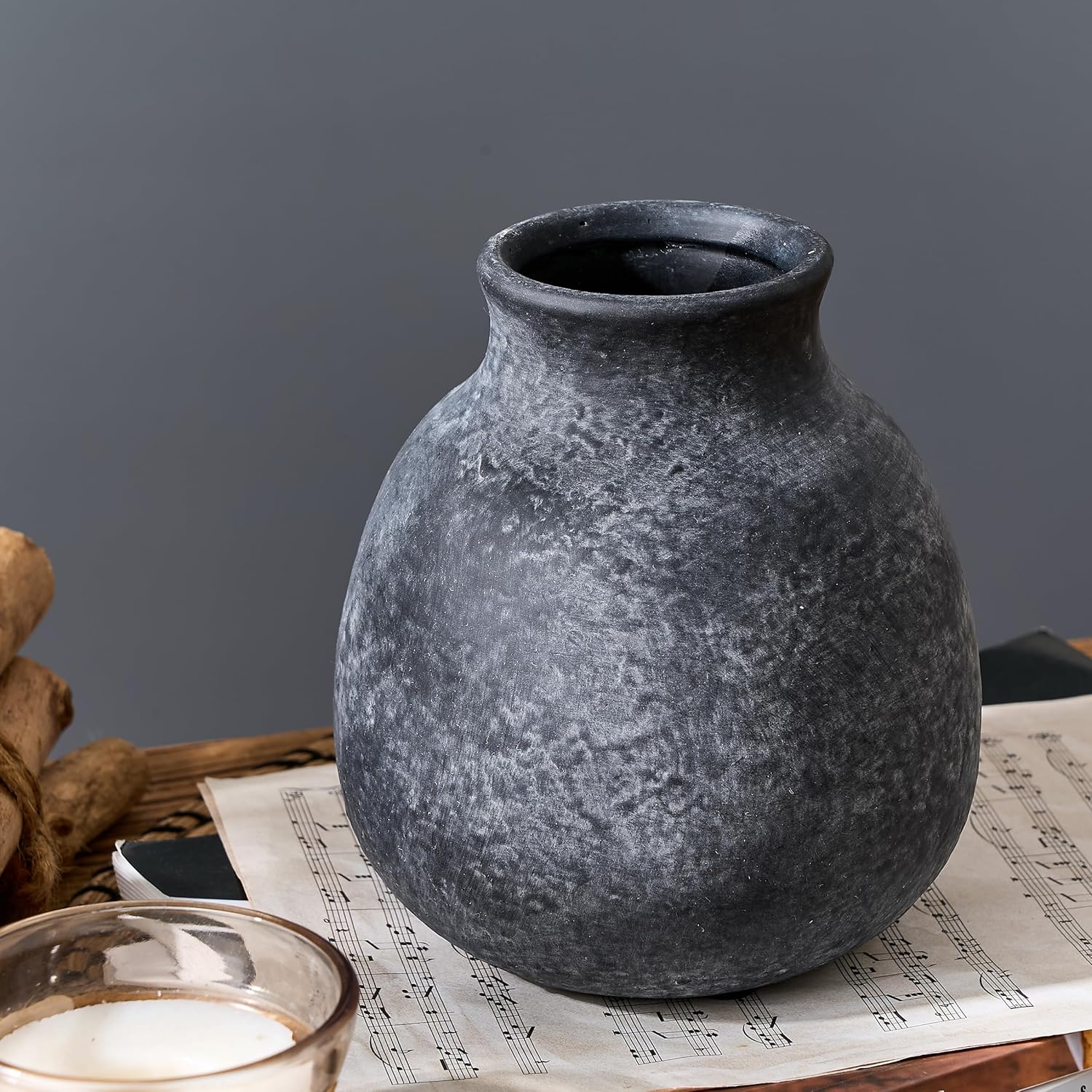 Thumbnail 4 de PORCER rustikale Keramik-Blumenvase im Boho-/Bauernhaus-Stil, ca. 15 cm, schwarz