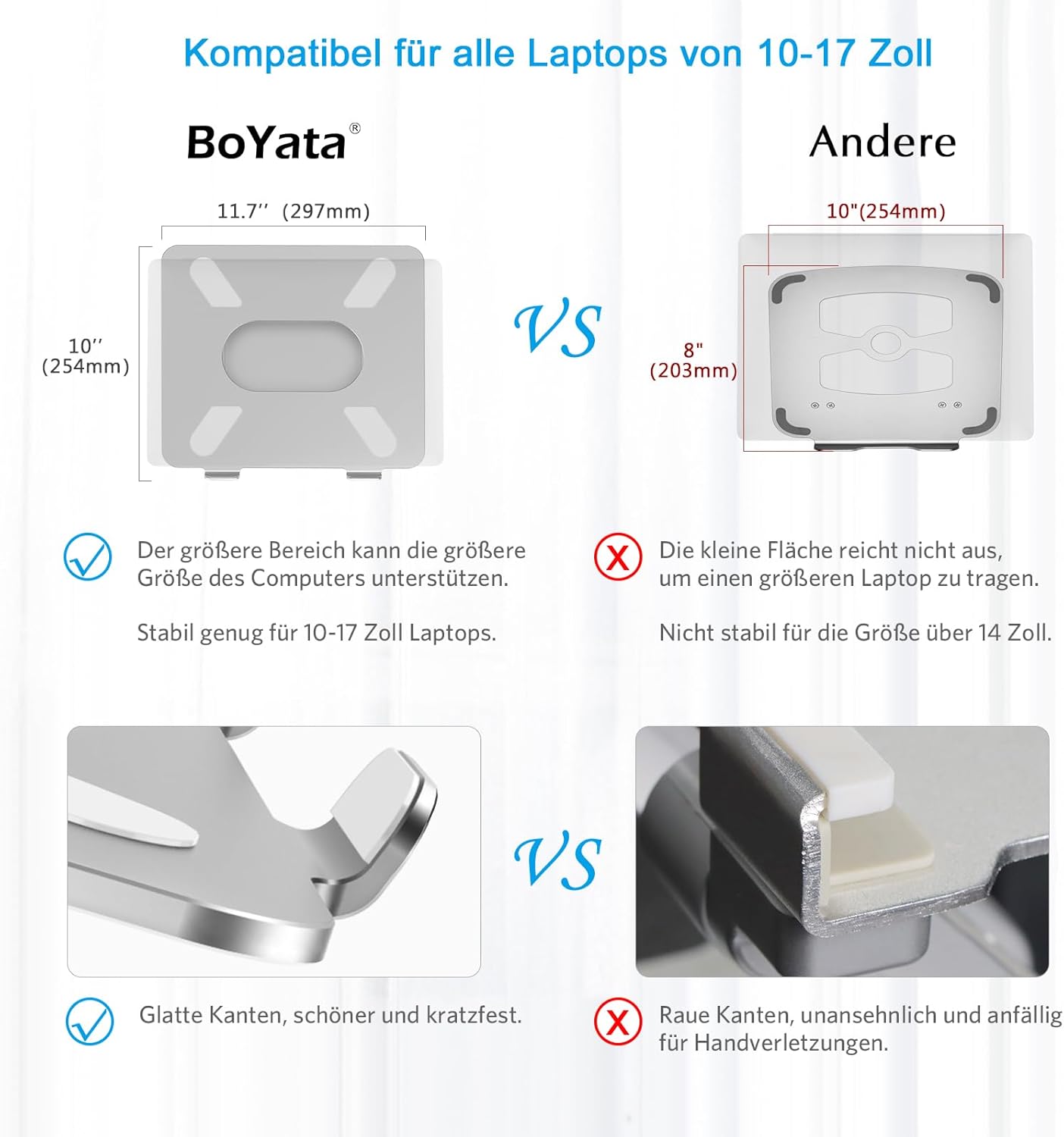 Thumbnail 4 de BoYata Laptop Ständer – Aluminium höhenverstellbarer Laptophalter mit Belüftung (10–17 Zoll)