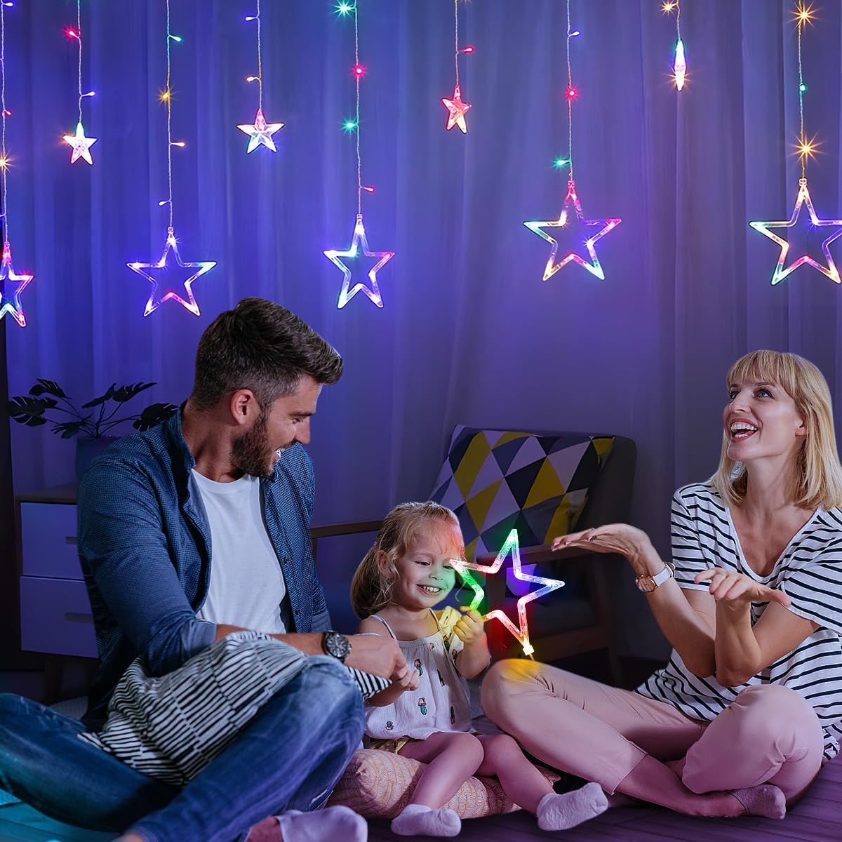 Thumbnail 5 de ROOR DRCR100 Star Curtain Lights, 138 LEDs, 12 Stars, Multicolour, IP65