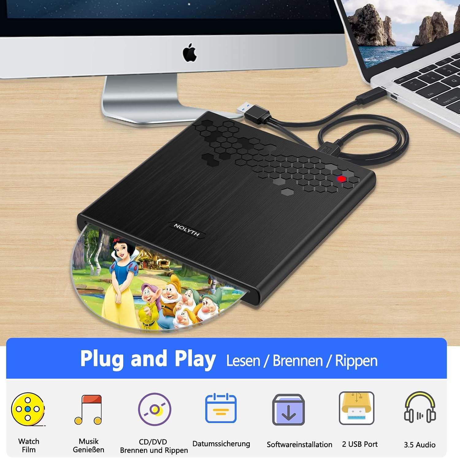 Detalle 2 de NOLYTH Externes DVD-Laufwerk USB C