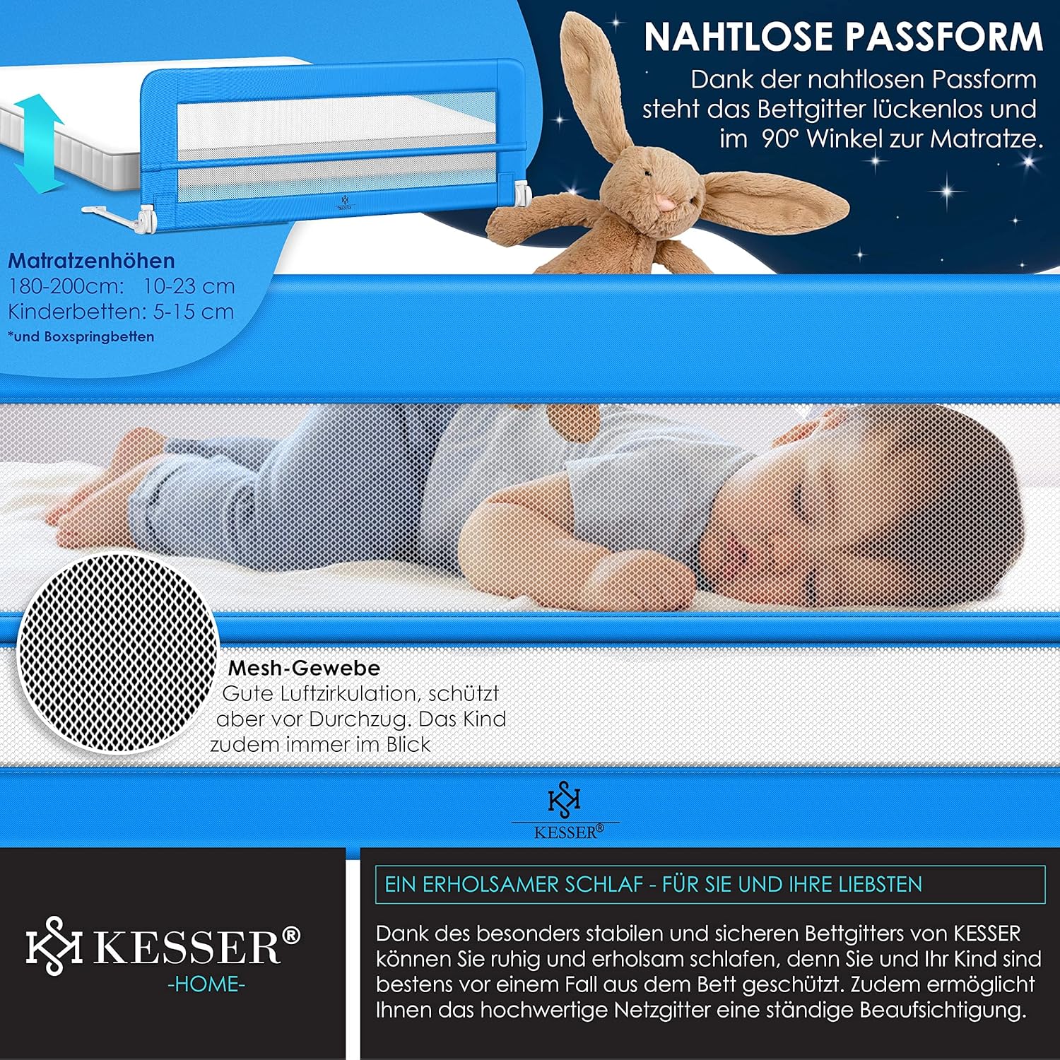 Thumbnail 3 de KESSER® Bettgitter 180 cm (42 cm hoch) – klappbares Kinderbettgitter für sicheren Rausfallschutz