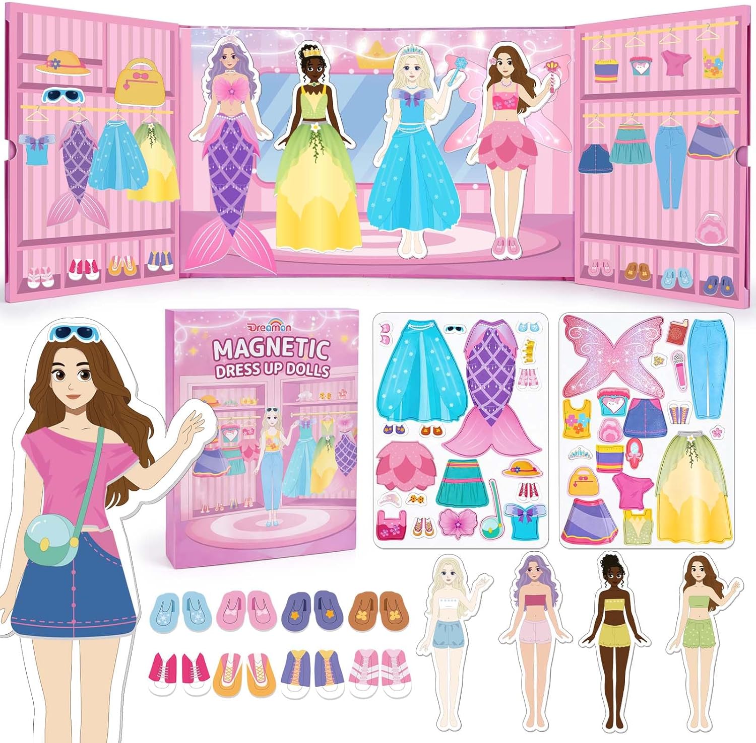Detalle de Dreamon Magnetic Dress Up Dolls – 37 Pieces for Creative Princess Play (3+ Years)