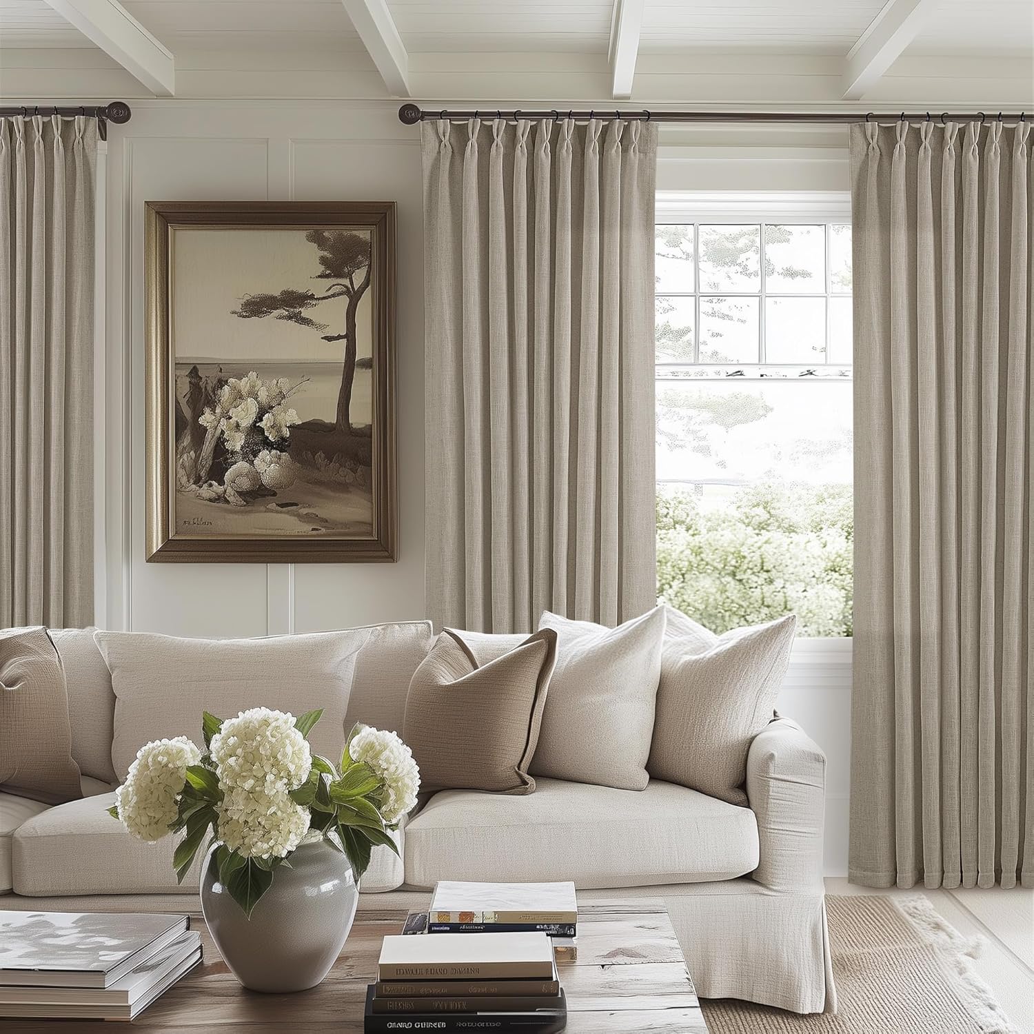Thumbnail 6 de Extra-wide linen pinch pleat curtains (semitransparent) — 60 x 108 in, 2 panels, jute brown