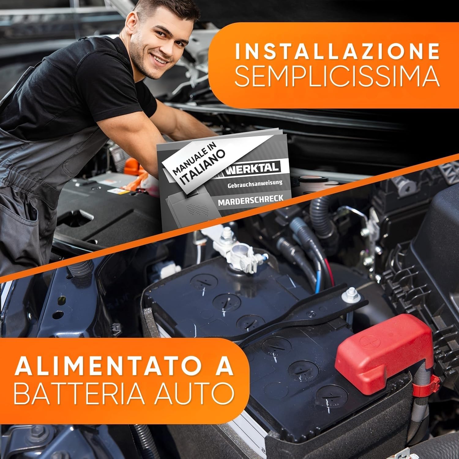 Thumbnail 2 de WERKTAL Dissuasore per Martore Auto – Protezione anti-martora a ultrasuoni e luce lampeggiante, alimentato dalla batteria dell’auto