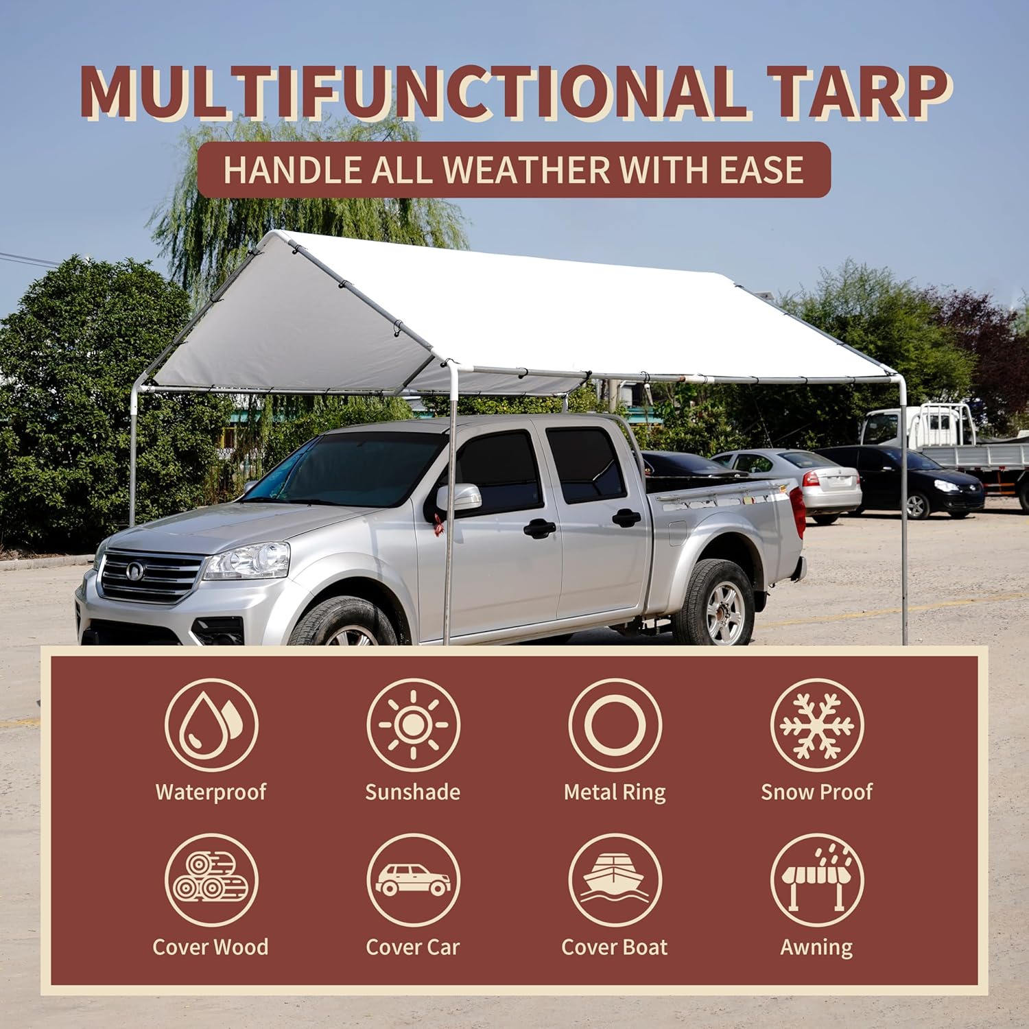 Thumbnail 1 de TARPAL 12'x12' White Tarp: Waterproof, Snow-Proof Poly Tarpaulin for Outdoor Protection